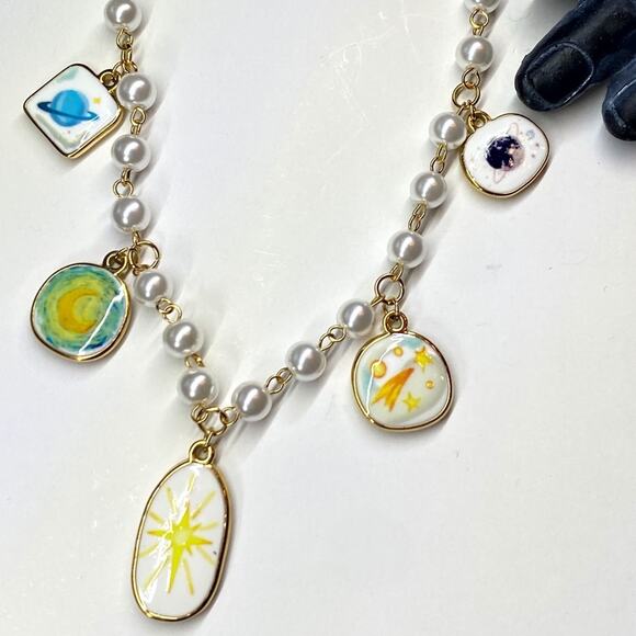 NEW Galaxy Pearl Charm Layering Necklace - Picture 9 of 10